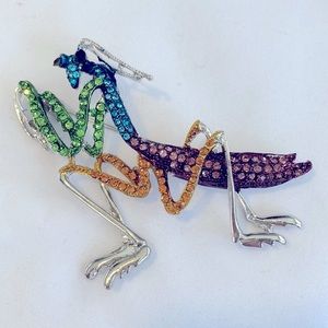 Large Whimsical Multicolor Rhinestone Praying Mantis Brooch